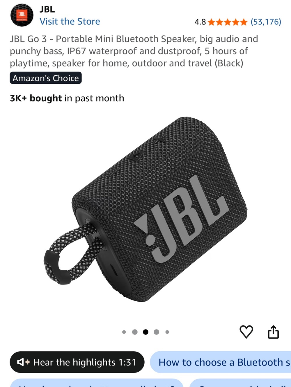 JBL Portable Mini Bluetooth Speaker — Black